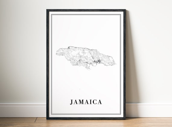 Jamaica Map Poster, Black and White Travel Map