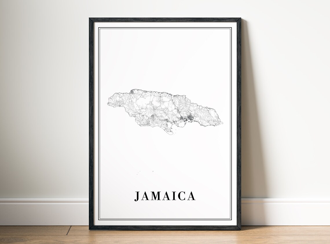 Jamaica Map Poster, Black and White Travel Map