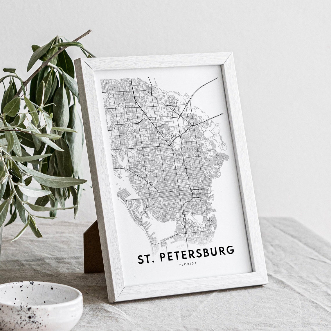 St. Petersburg Florida Minimalist Black and White Street Map Poster - Image 2