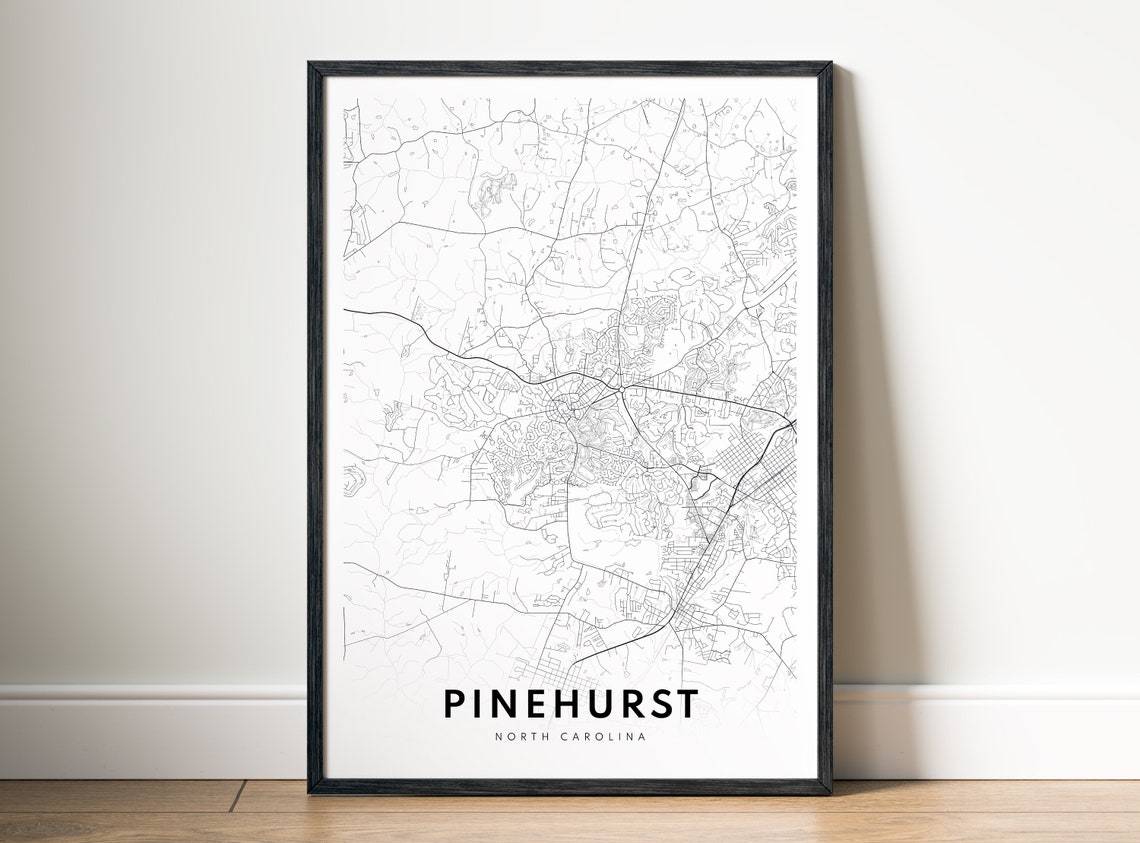 Pinehurst North Carolina Black And White Minimal City Map Art Poster
