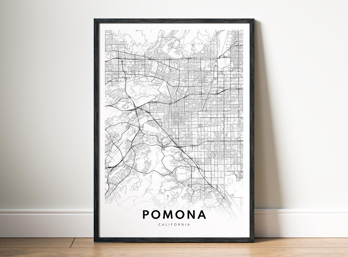 Pomona Ca City Map Poster Black And White Minimalistic Art