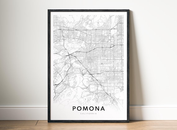 Pomona Ca City Map Poster Black And White Minimalistic Art