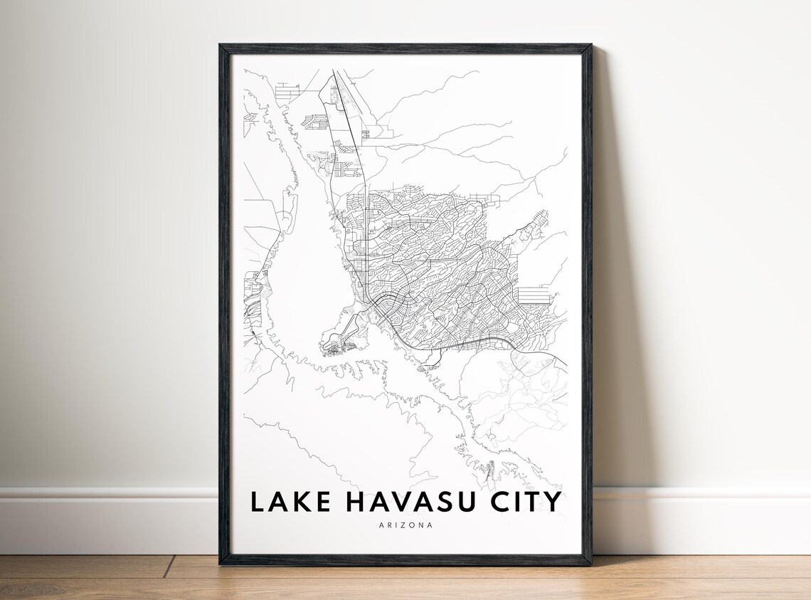 Lake Havasu City Arizona Map Black White Minimalist Line Poster
