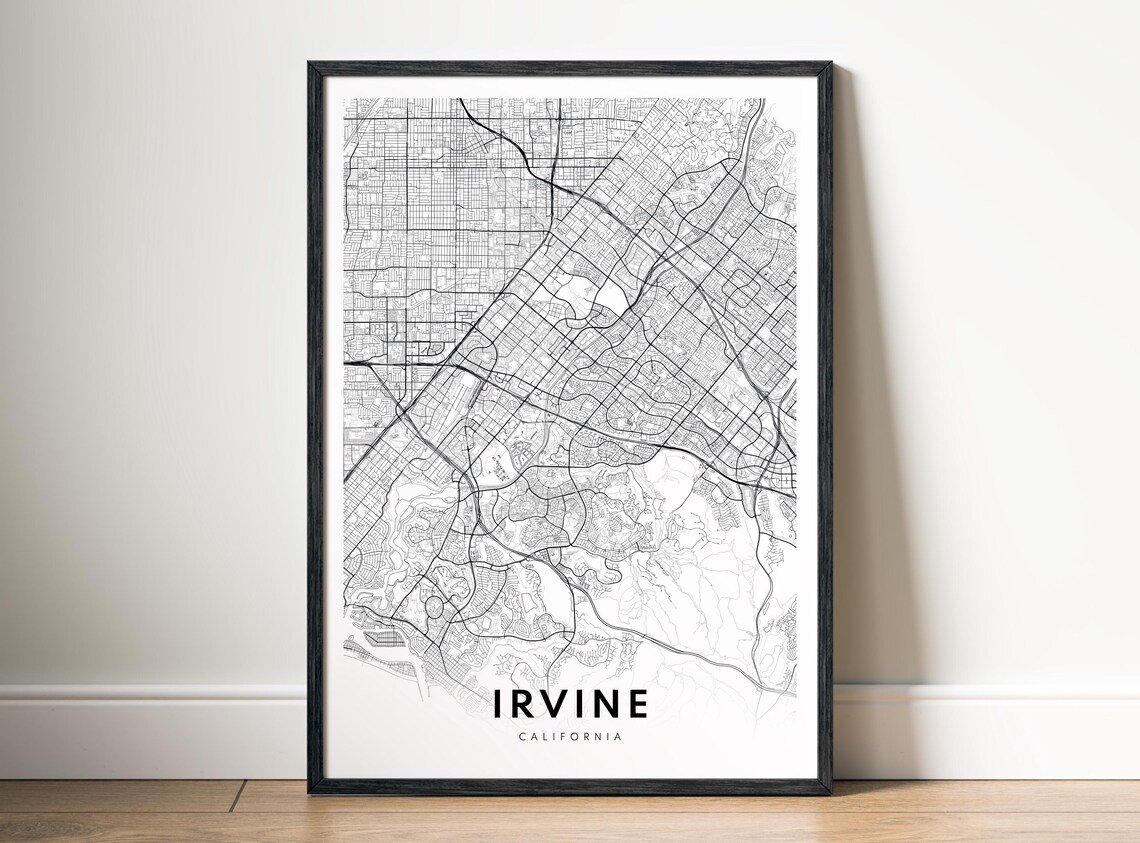Map Irvine Ca Poster Black And White Sketch Road