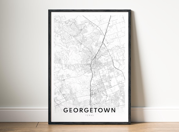 Georgetown Tx Map Print Texas Poster City Black And White