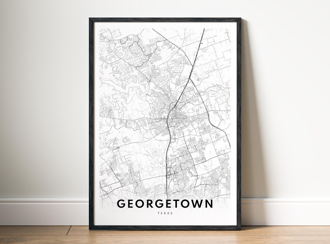 Georgetown Texas Minimalist Black And White Historic City Map Poster