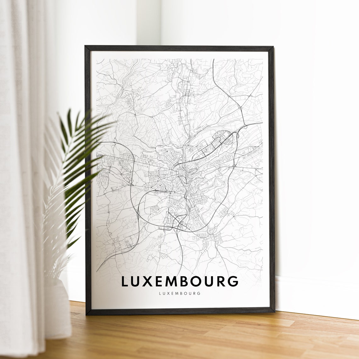 Luxembourg City Street Map Black and White Line Art Minimalist Poster - Image 2