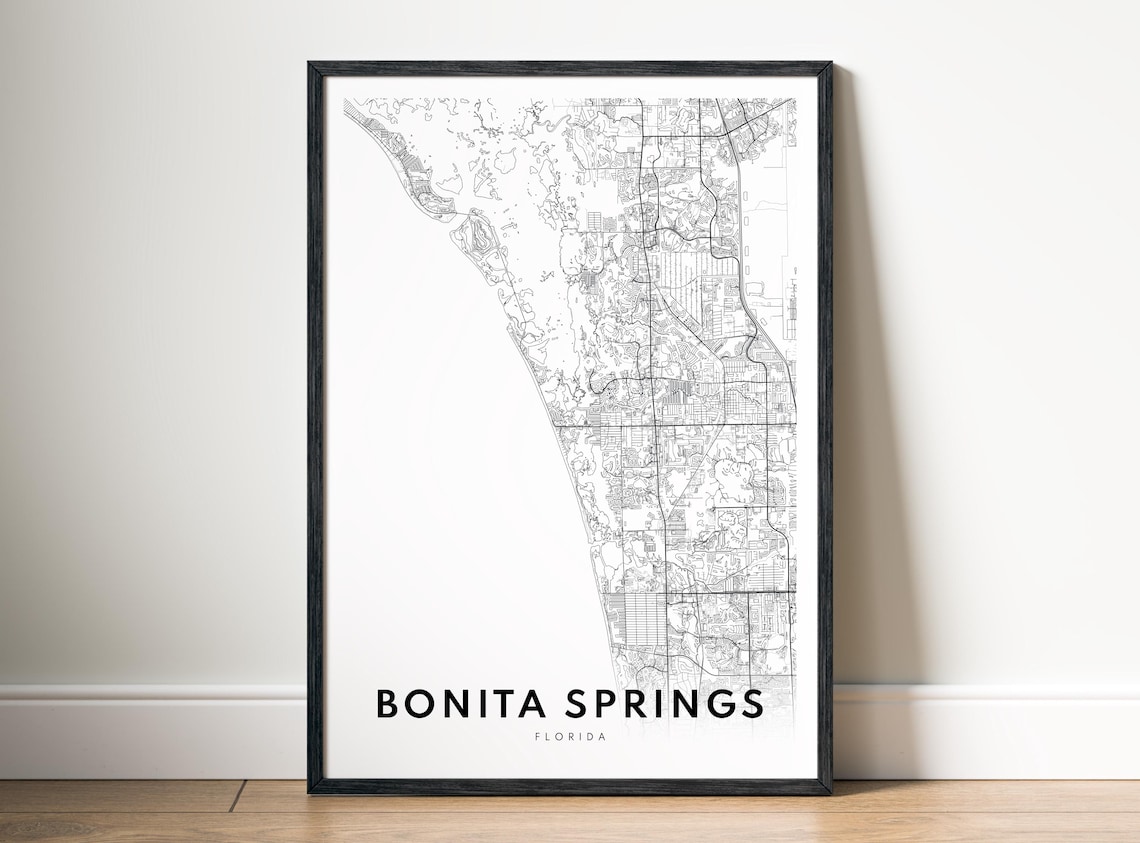 Bonita Springs Florida Black and White Minimalist City Map Poster