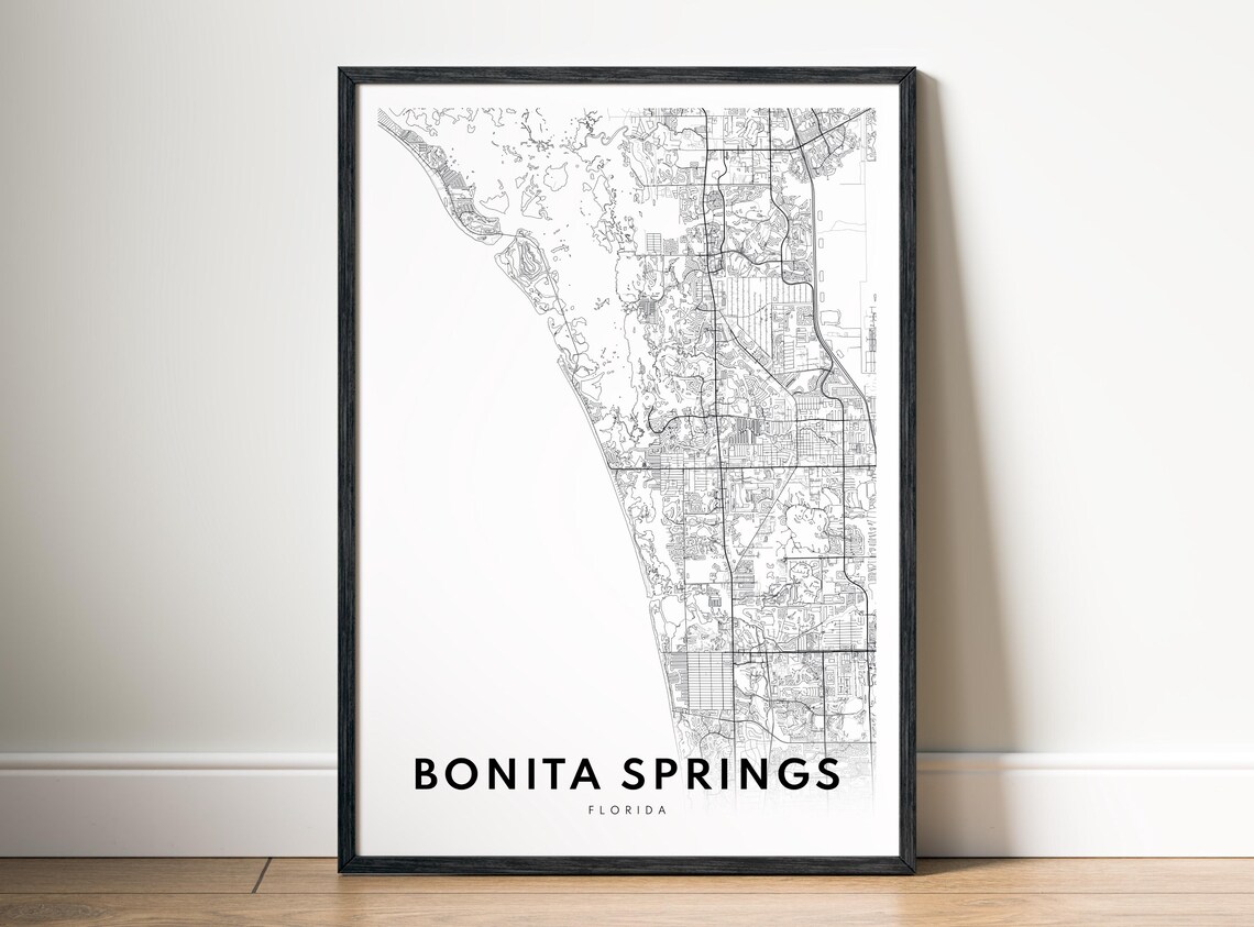 Bonita Springs Map Print Florida Poster Black And White