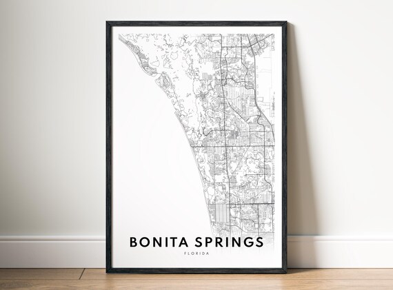 Bonita Springs Map Print Florida Poster Black And White