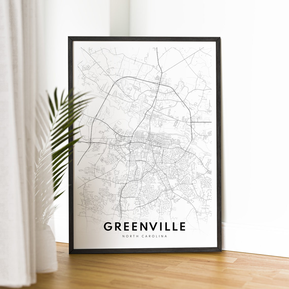 Greenville North Carolina Minimalist Black and White Map Poster - Image 2