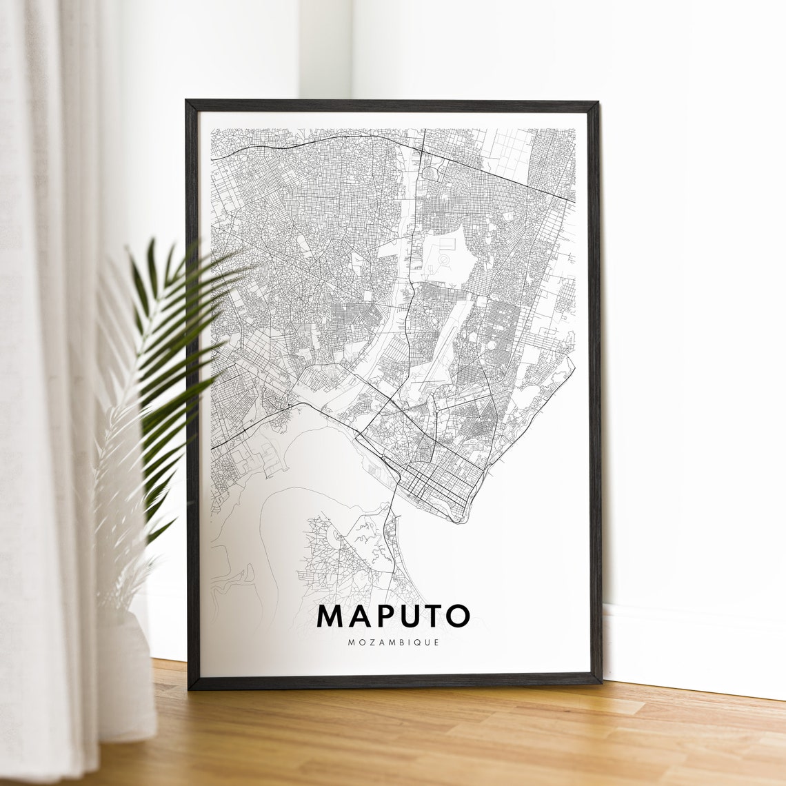 Maputo Mozambique Minimalist Black and White City Map Poster - Image 2