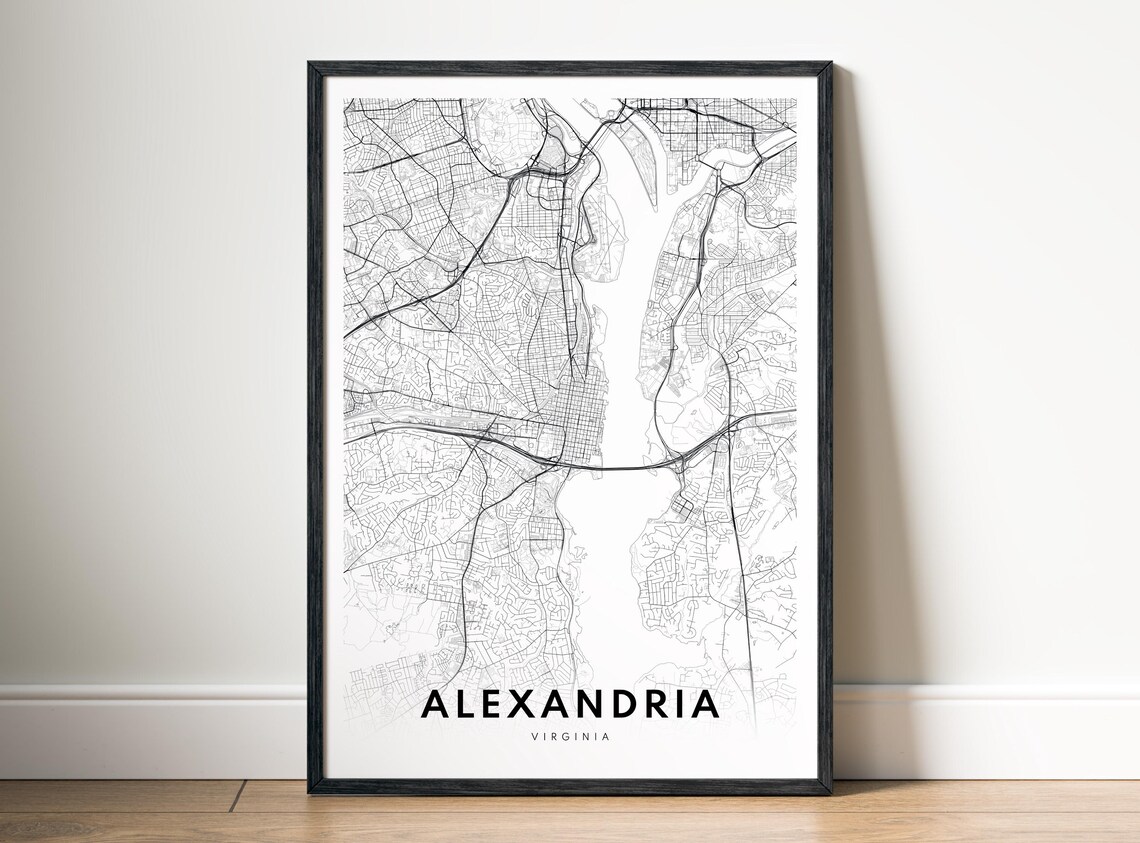 Alexandria Virginia Black And White Classic Street Map Line Art Poster