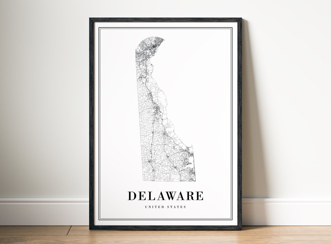 Delaware State Minimalist Black and White Outline Map Poster