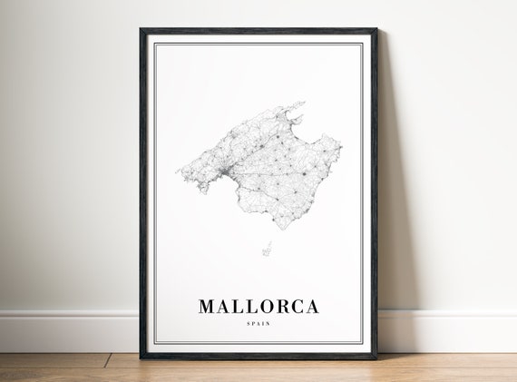 Mallorca Map Print, Black and White Travel Poster