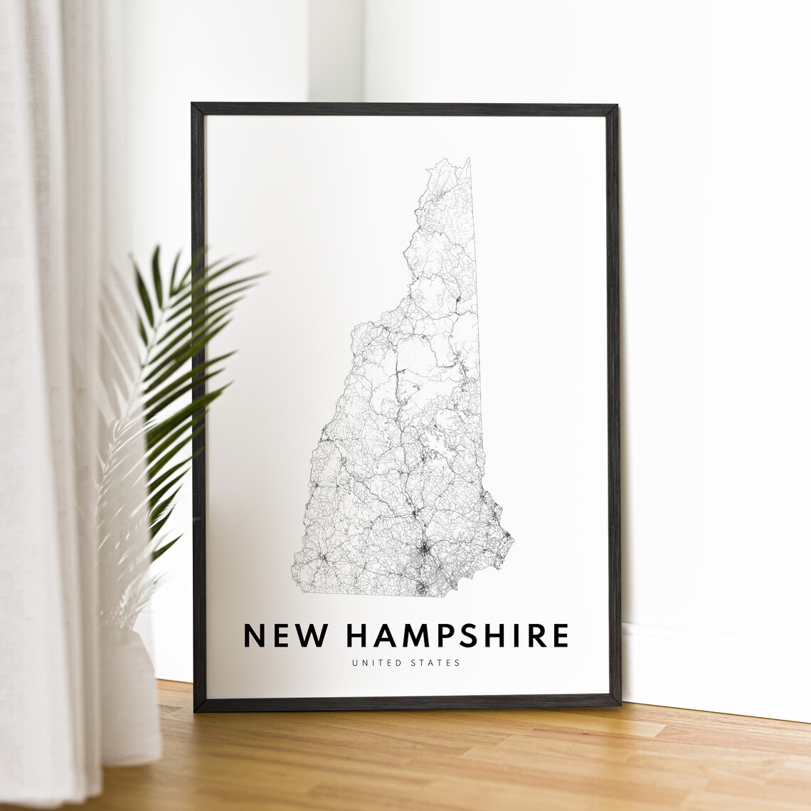 New Hampshire State Map Art Print, Black And White - Image 4