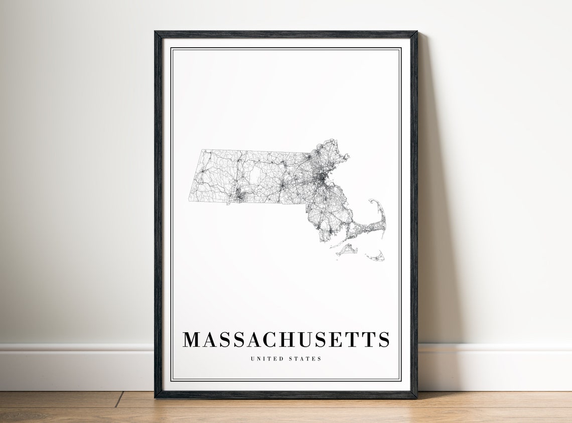 Massachusetts State Outline Minimal Black And White Map Poster