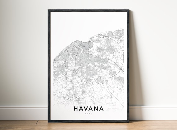 Instant Havana Map Print Road Poster Black And White Home Art