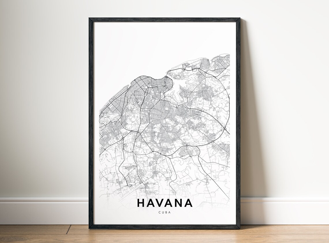 Instant Havana Map Print Road Poster Black And White Home Art