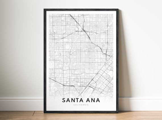 Santa Ana California Minimalist Black And White City Map Poster