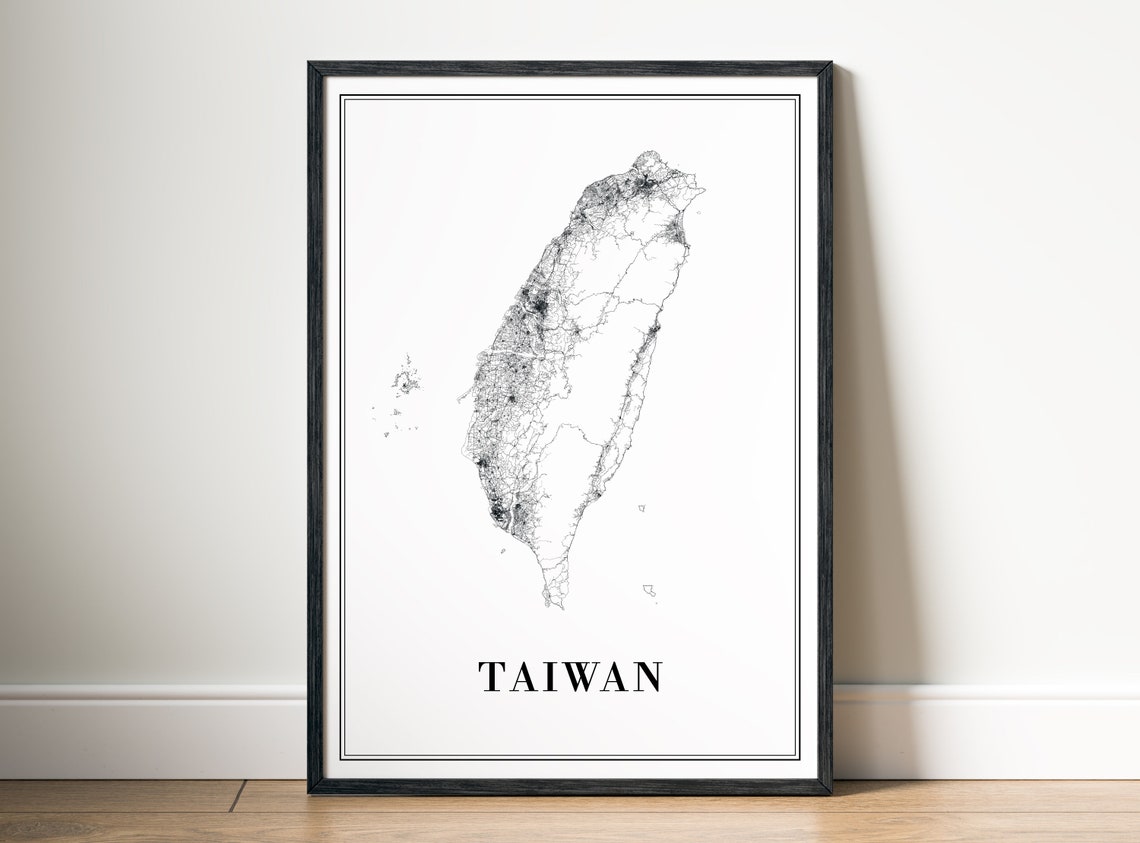 Taiwan Island Minimalist Black and White Map Art Travel Poster