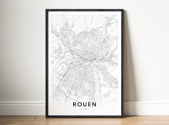Rouen Map Print France Poster Black And White Wall Art Sketch