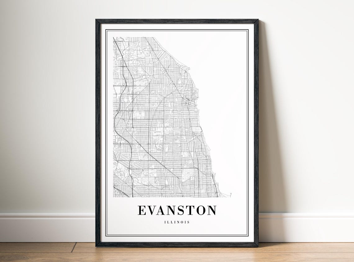 Evanston Illinois Black And White Minimalist City Map Line Art Poster - Image 5