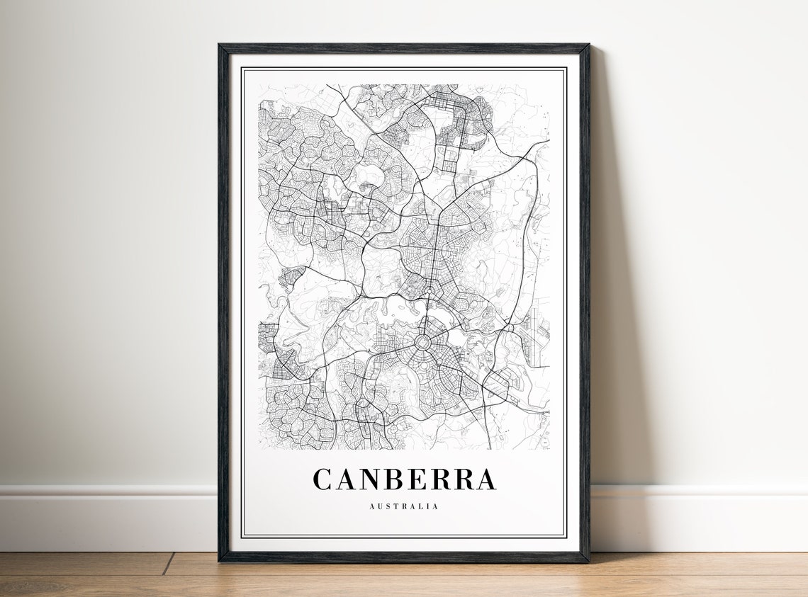Canberra Australia Black and White City Street Map Capital Poster - Image 4