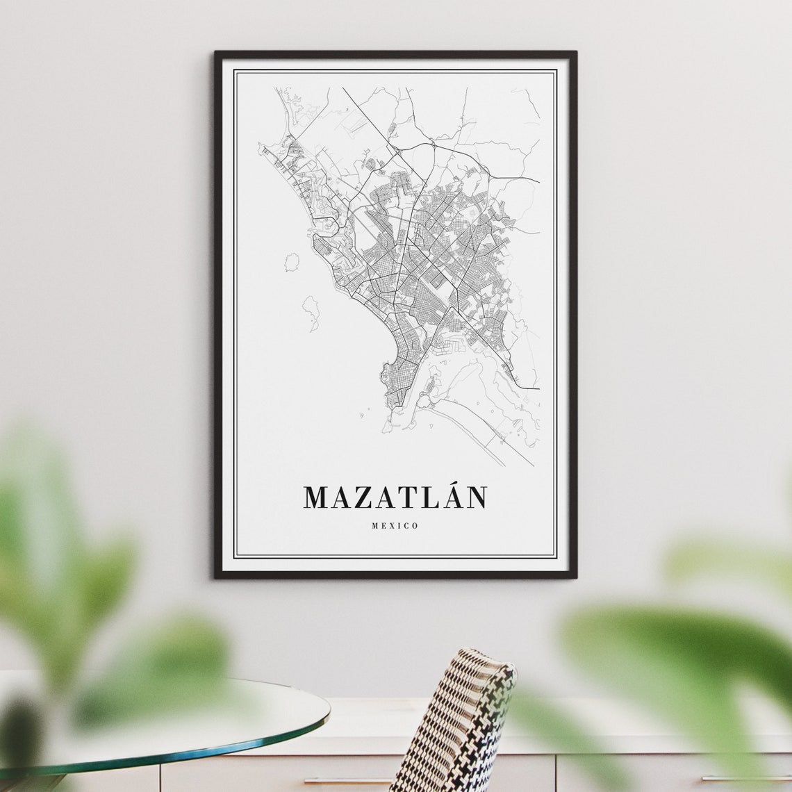 Mazatlan Mexico Minimalist Black Line City Street Map Poster - Image 3