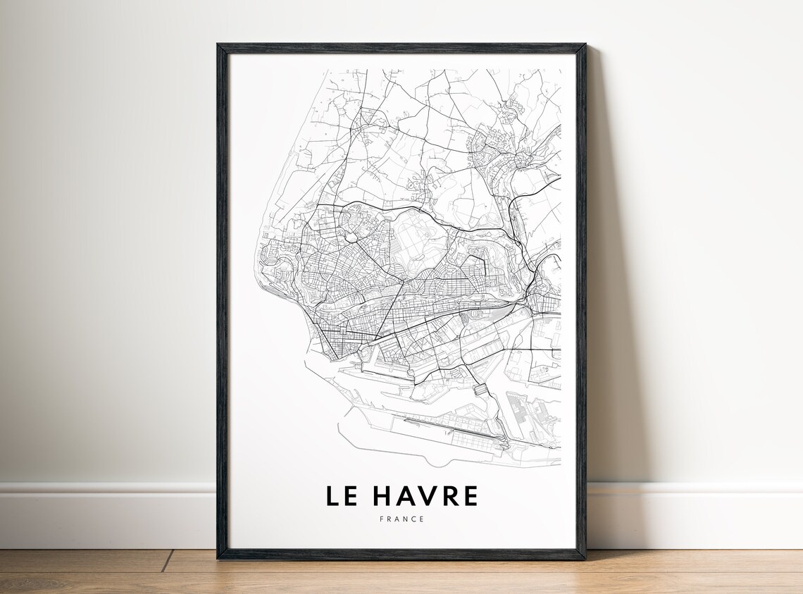 Le Havre France Minimalist Black and White City Map Sketch Poster