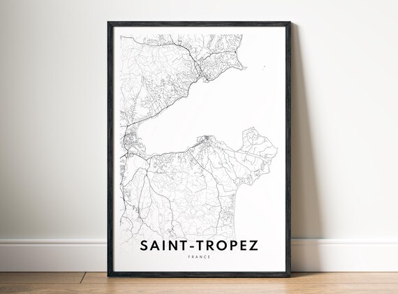 Sainttropez France Map Poster Black And White Sketch Print