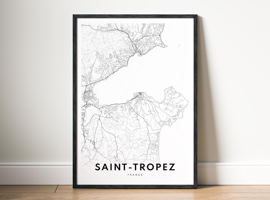 Sainttropez France Map Poster Black And White Sketch Print