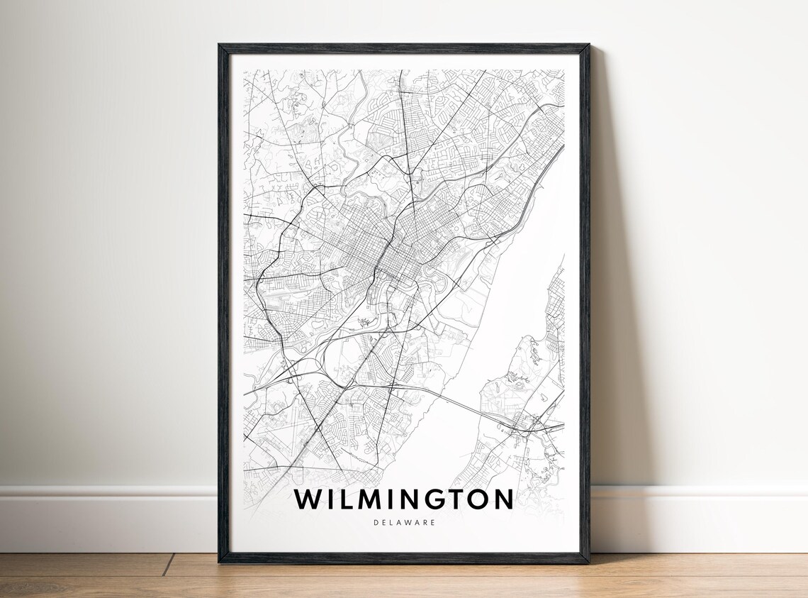 Wilmington Delaware Monochrome Minimal City Street Map Art Poster