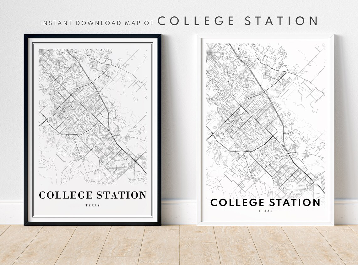 College Station Texas Black and White City Street Map Aggie Poster - Image 5