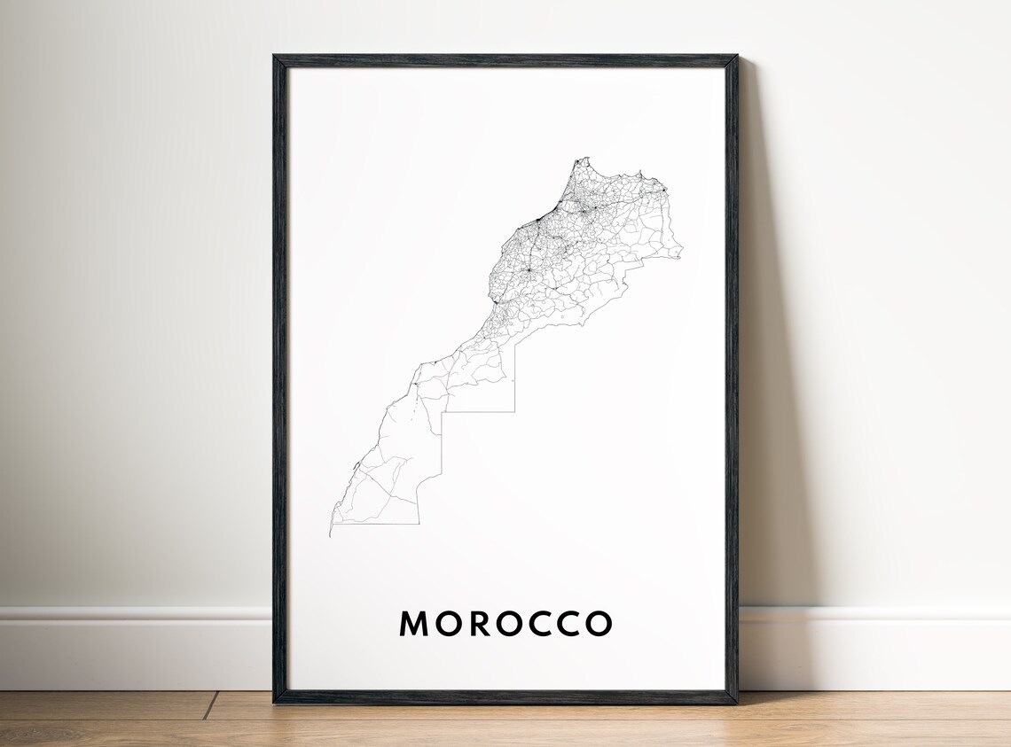 Morocco Minimalist Black And White Country Outline Map Poster - Image 5