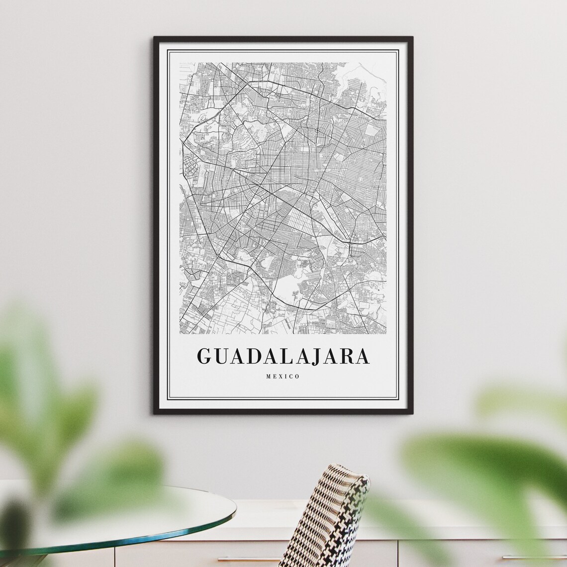 Guadalajara Mexico Black and White City Street Map Urban Poster - Image 3