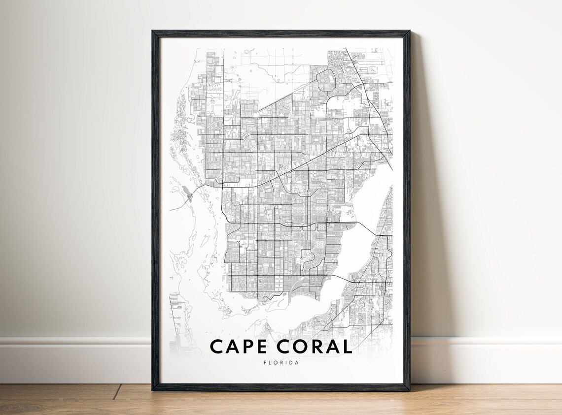 Cape Coral Florida City Map Print Instant Black White Minimalist Poster Modern Wall Art