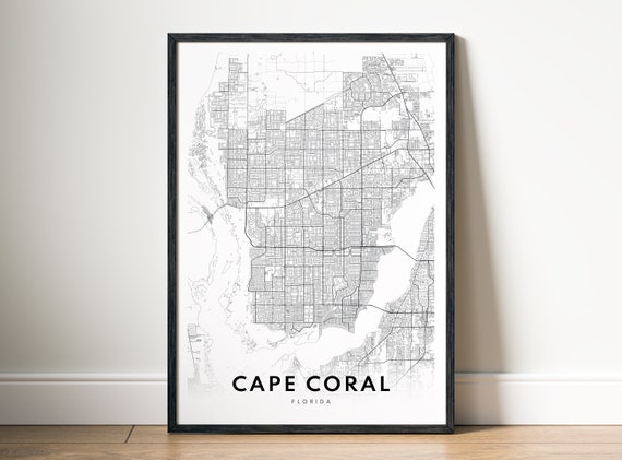 Cape Coral Florida City Map Print Instant Black White Minimalist Poster Modern Wall Art