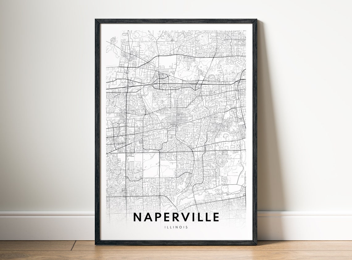 Naperville Illinois Minimalist Black and White City Map Poster