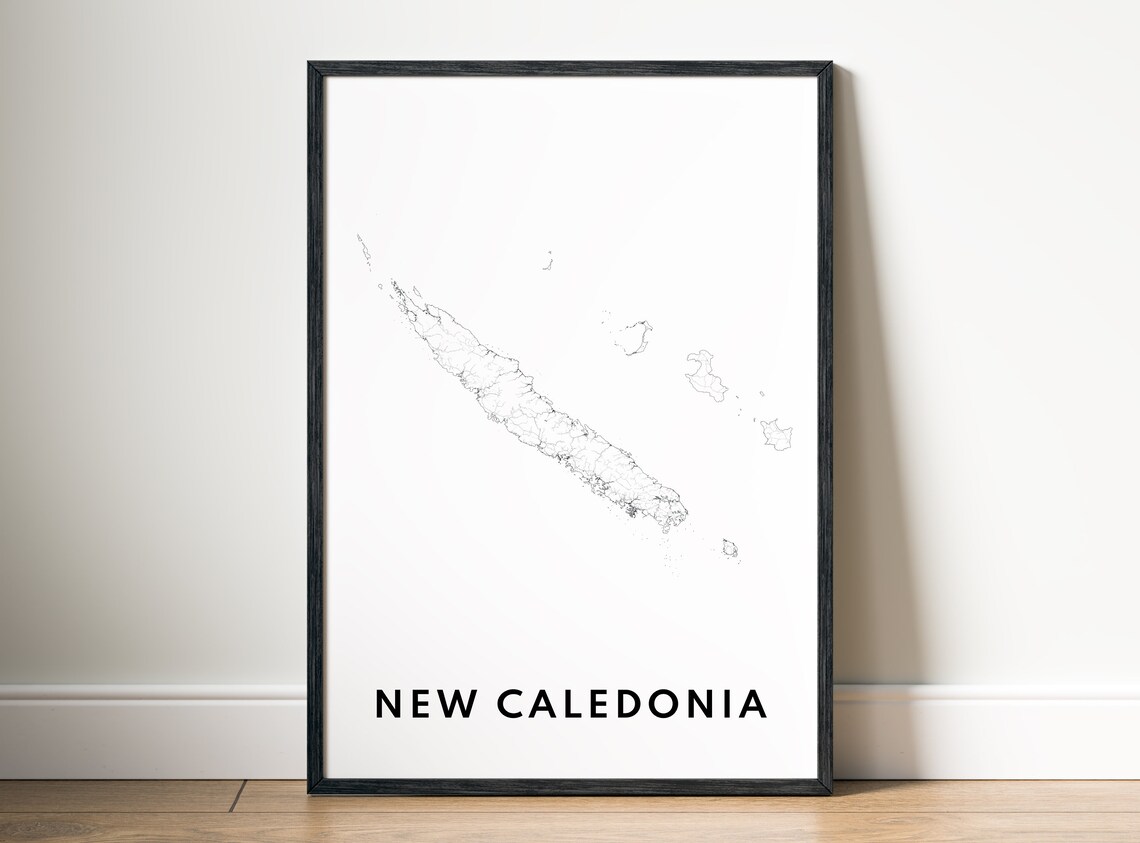 New Caledonia Island Map Minimalist Black and White Travel Poster - Image 5