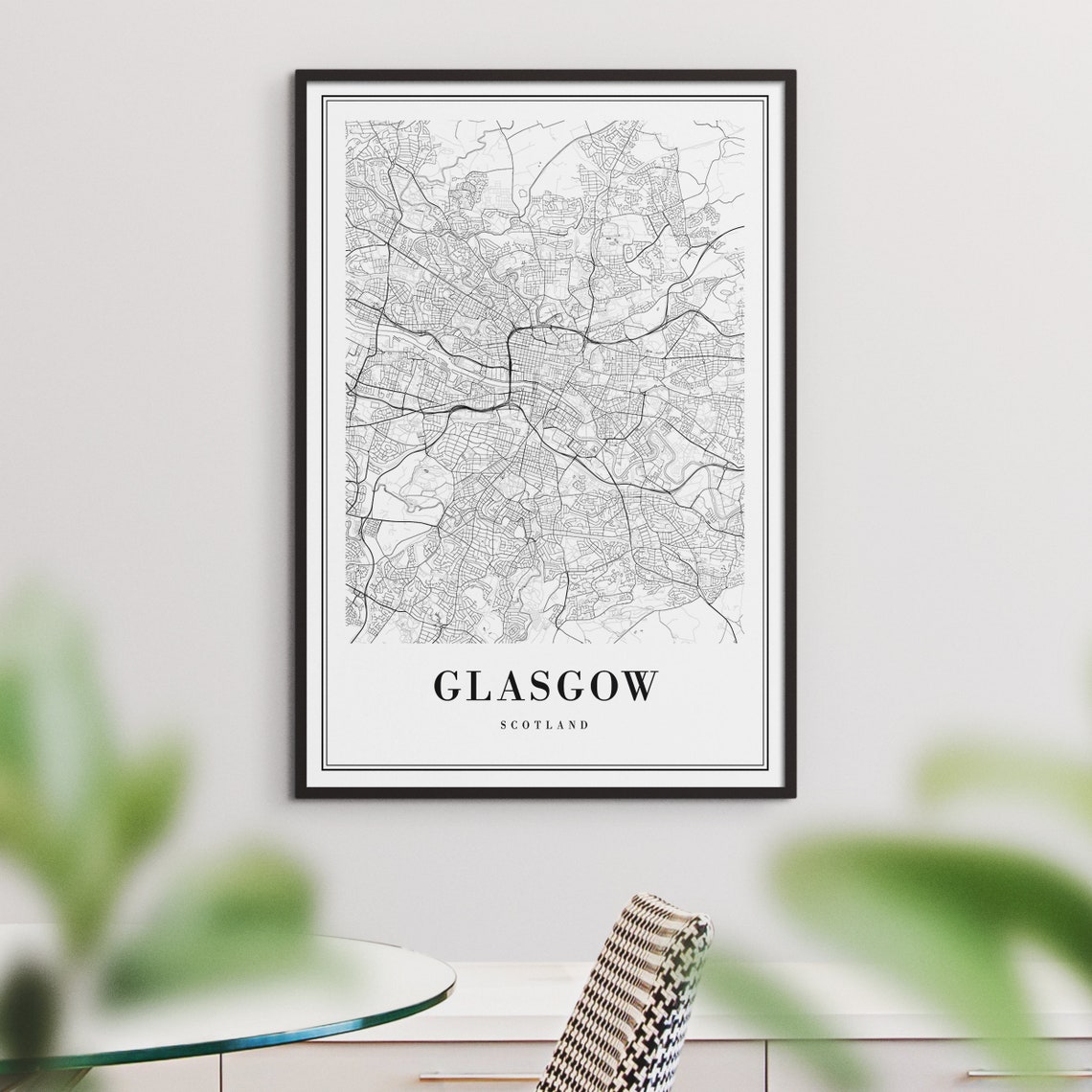 Glasgow Scotland Minimalist Black And White Street Map Poster - Image 3