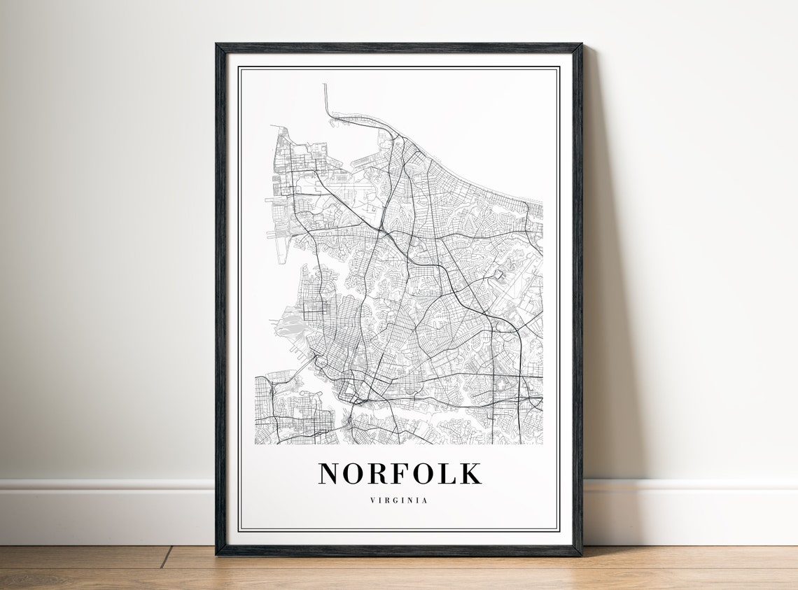 Minimalist Norfolk Virginia Black and White Street Map Poster