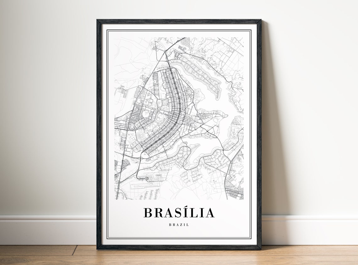 Brasilia Brazil City Street Map Minimal Black White Map Wall Print - Image 5