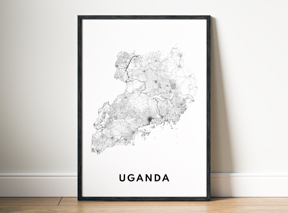 Uganda Map Black And White Art Print - Image 5