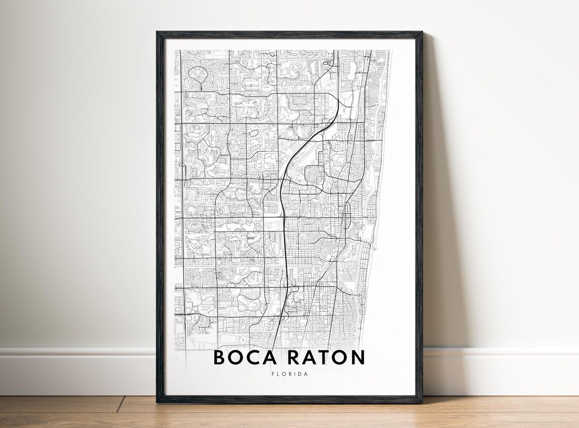 Boca Raton Fl Map Print Florida Poster Black And White Mapart