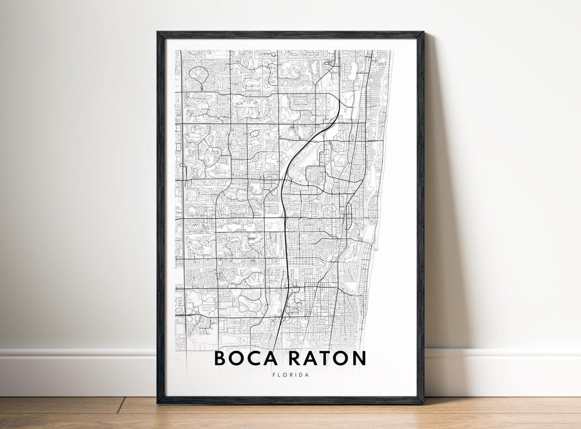 Boca Raton Florida Minimalist Black And White City Map Poster