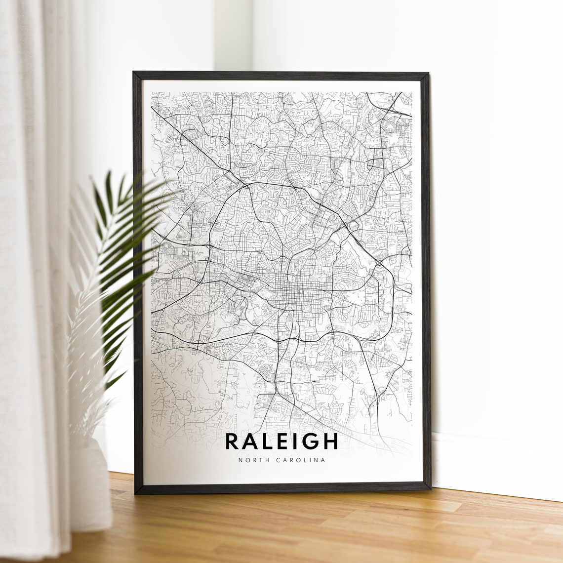Raleigh North Carolina Minimalist Black and White Map Art Poster - Image 2