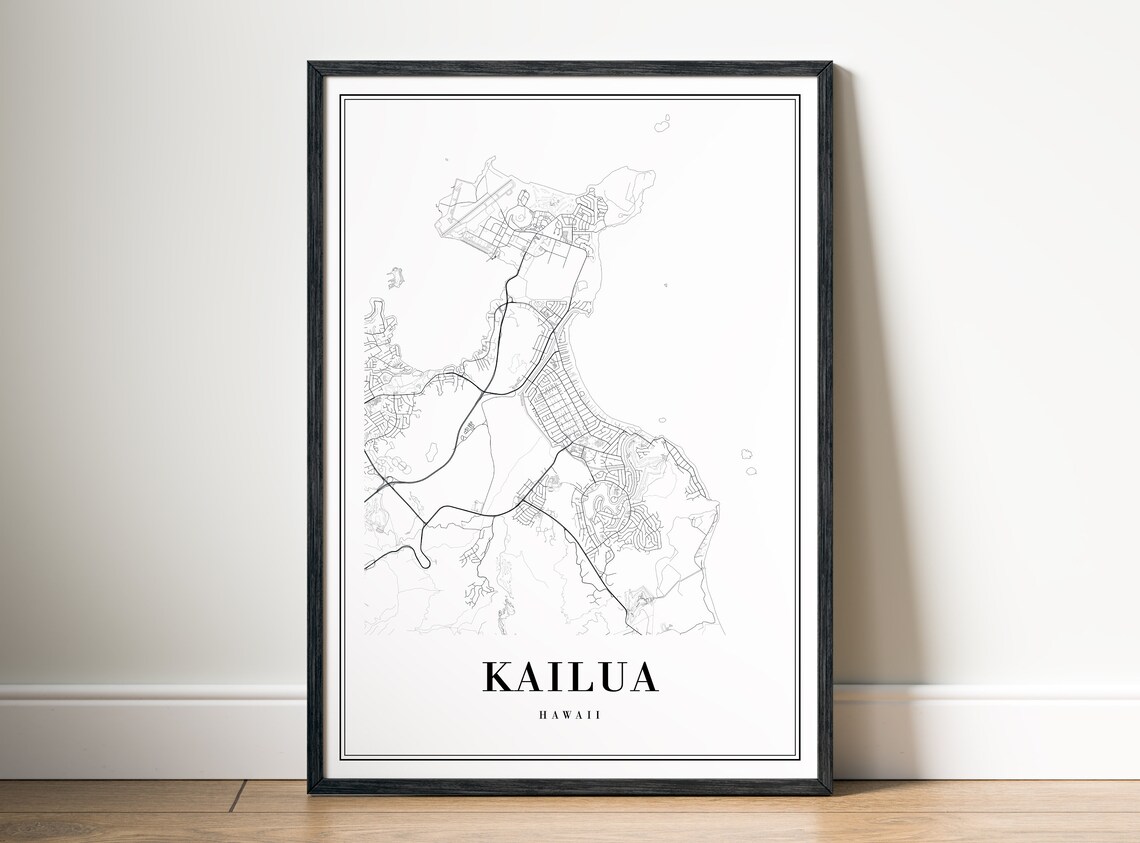 Kailua Hawaii Minimalist Black And White Street Map Line Art Poster - Image 5