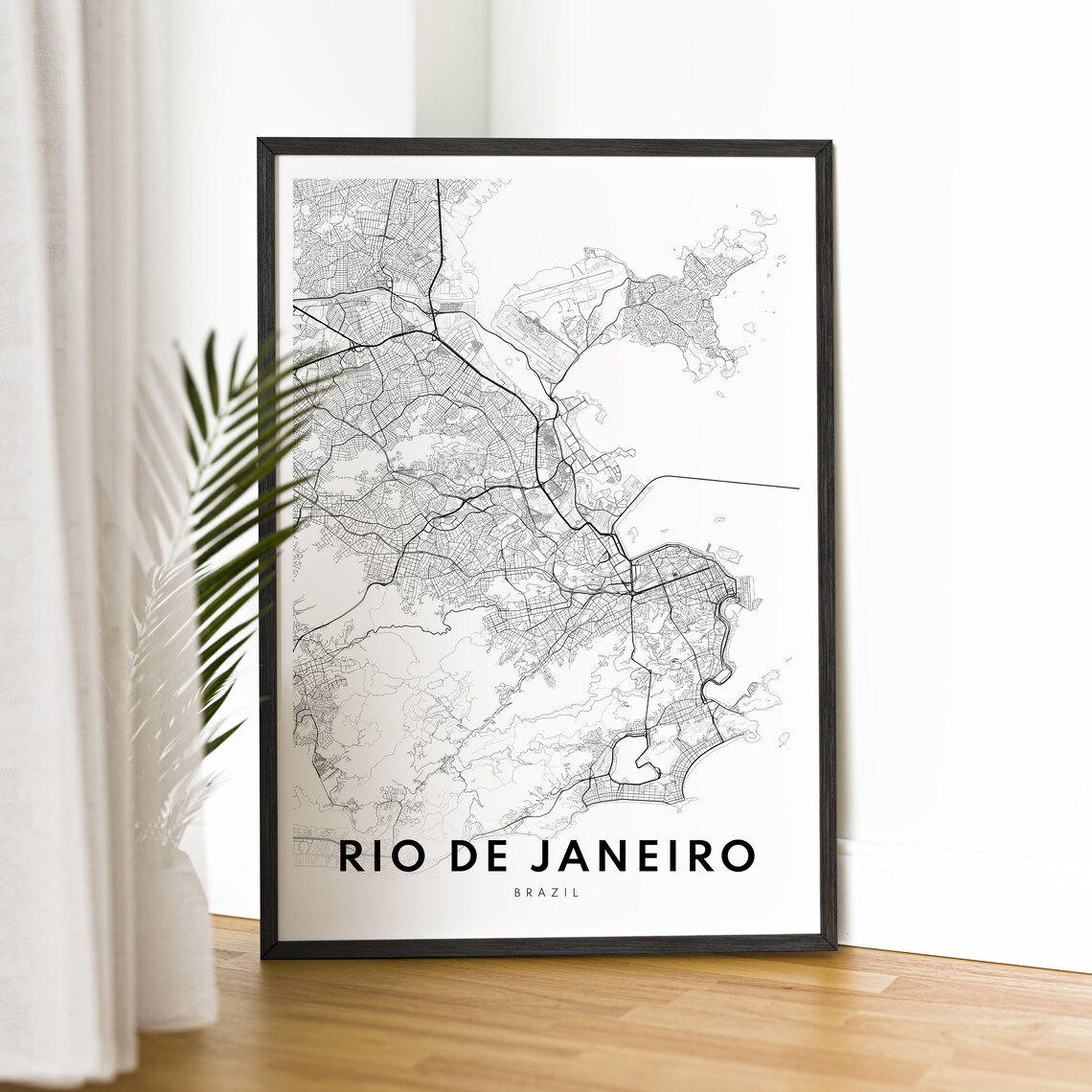 Rio de Janeiro Brazil Black and White City Map Minimalist Wall Art - Image 2
