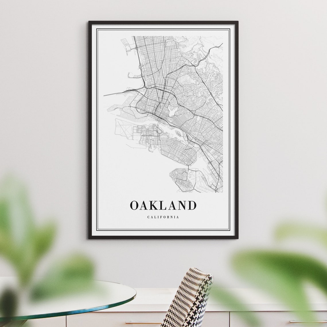 Oakland California Minimalist Black and White City Map Line Art Poster - Image 3